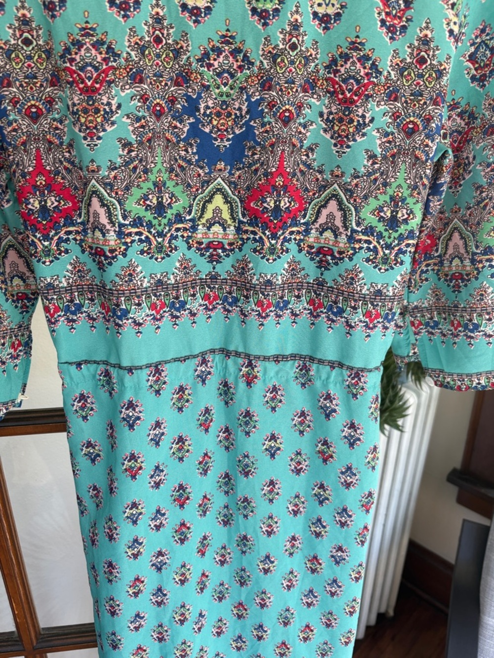 Turquoise Floral Border Button-Front Maxi Dress - Picture 7 of 9